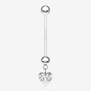 Sparkle Heart Gem Dangle Bio-Flex Pregnancy Belly Button Ring-Clear Gem